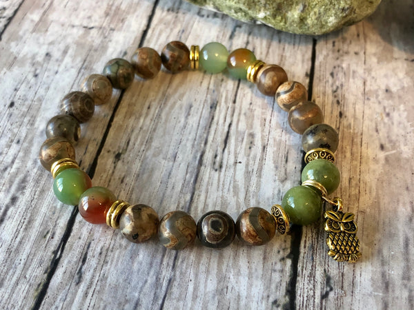 Green Jade & DZI agate 8mm