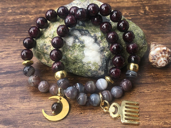 Red Garnet & Botswana Agate 8mm bracelet