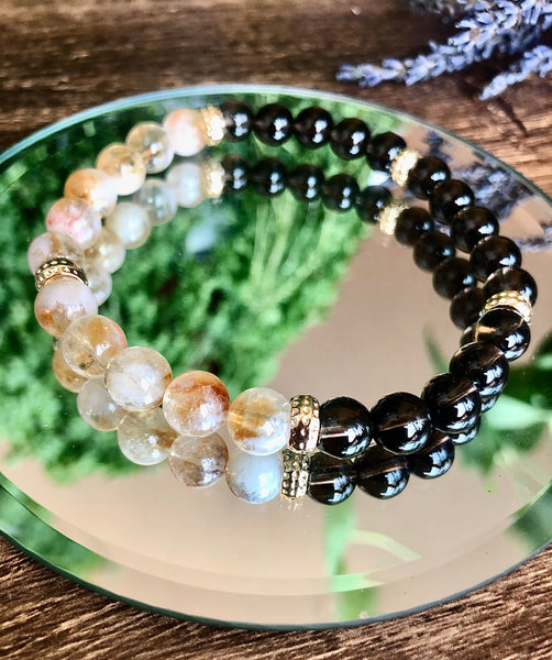 Citrine, Mayte onyx & Smokey quartz men bracelets