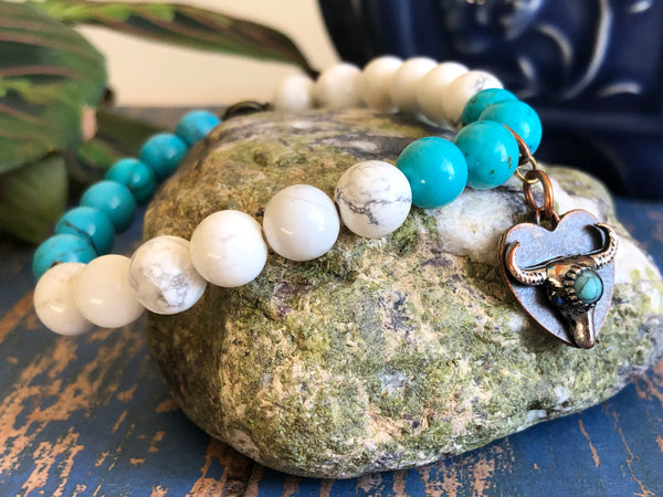 White Howlite & Turquoise 8mm