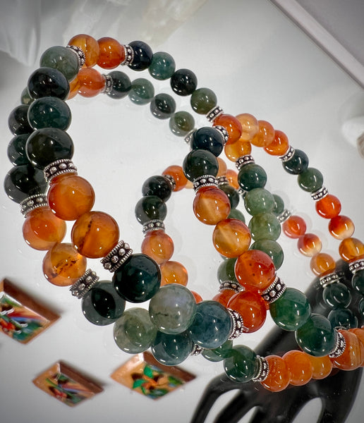Moss agate & carnelian couple set