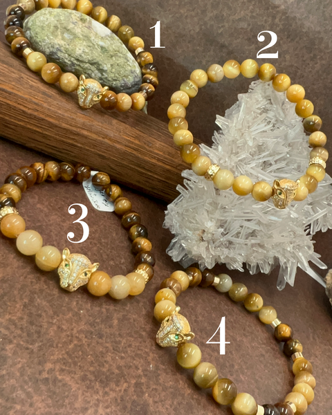 Green eye leopard mom tiger eye bracelets