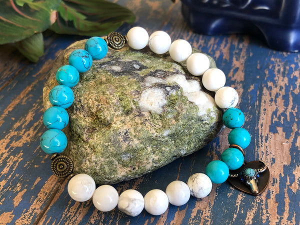 White Howlite & Turquoise 8mm