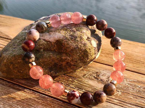 Strawberry Quartz, red lightening agate & Red garnet