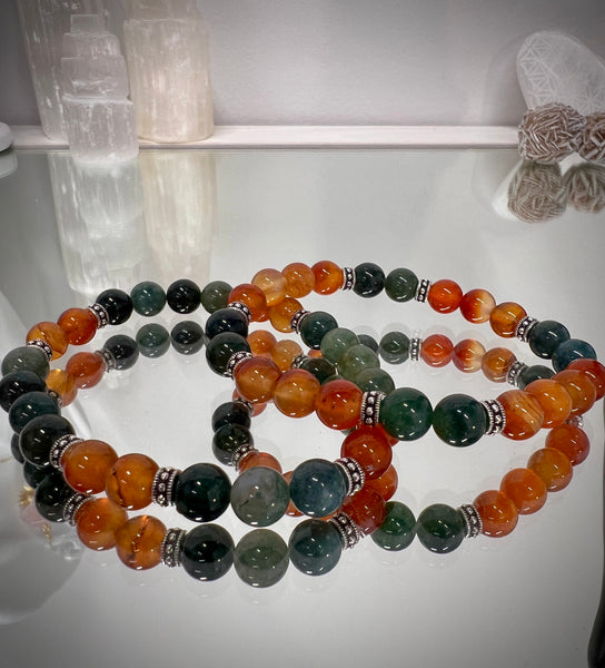 Moss agate & carnelian couple set