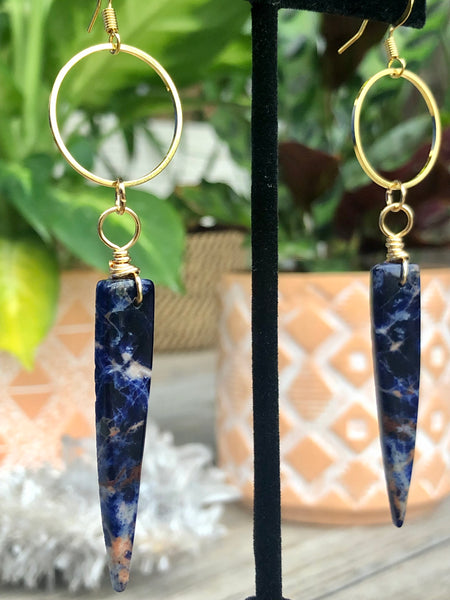Natural orange blue sodalite earrings