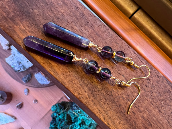 Fluorite and amethyst set with point pendant