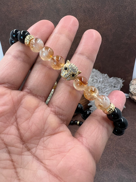Black eye baby leopard onyx bracelets
