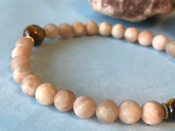 Matte Moonstone & Tiger eye with Adinkra Charm 6mm