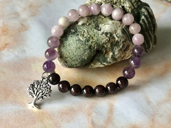 Red Garnet, Amethyst & Kunzite 8mm