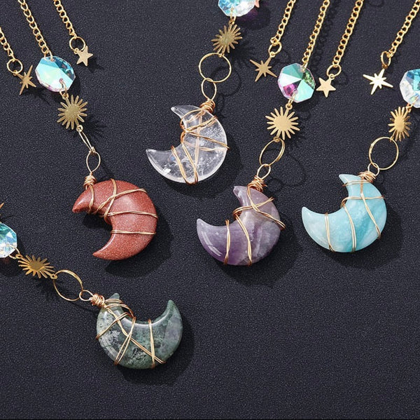 Crystal crescents moon sun catcher hanger
