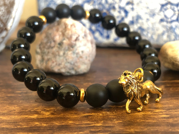 Black Onyx Judah Lion 8mm Bracelet