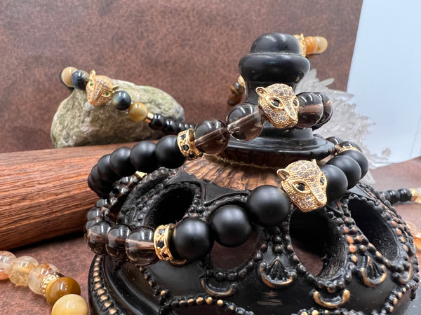 Black eye baby leopard onyx bracelets