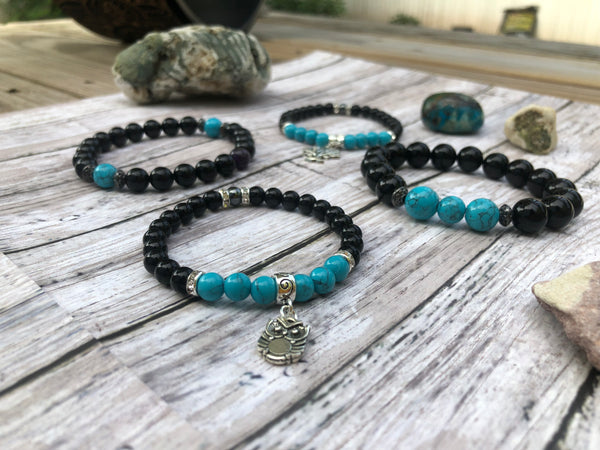 Black Onyx and Turquoise 8mm Bracelet