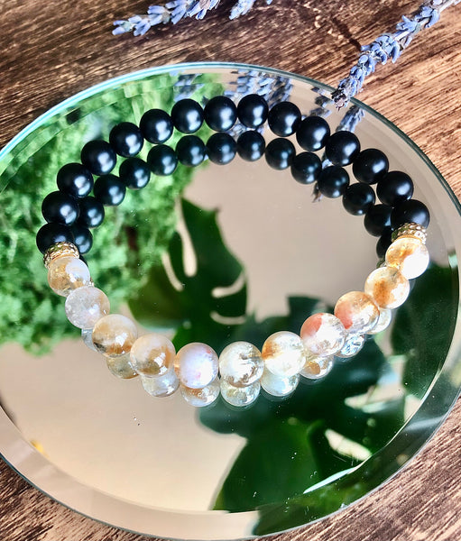 Citrine, Mayte onyx & Smokey quartz men bracelets