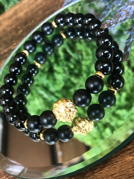 Onyx and Smokey quartz men bracelets