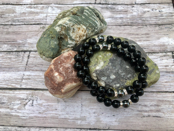 Black Onyx and Hematite 8mm Bracelet
