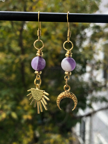 Sunrise & moon Amethyst earrings