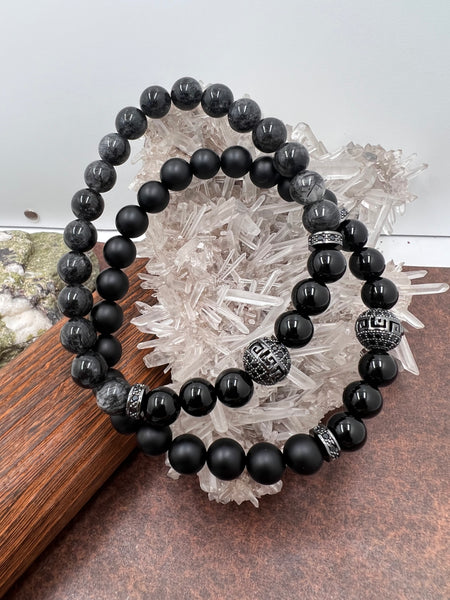 Black onyx and tourmanilated quartz