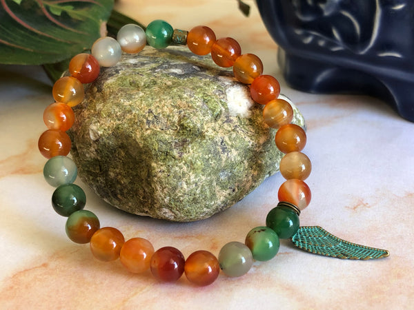 Carnelian & Peacock Agate 8mm Bracelet