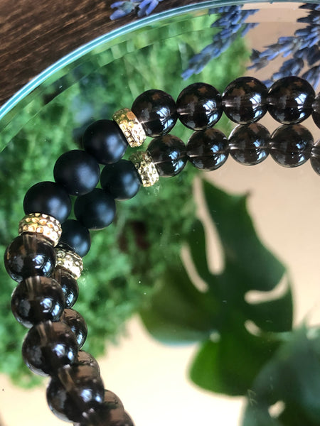 Onyx and Smokey quartz men bracelets