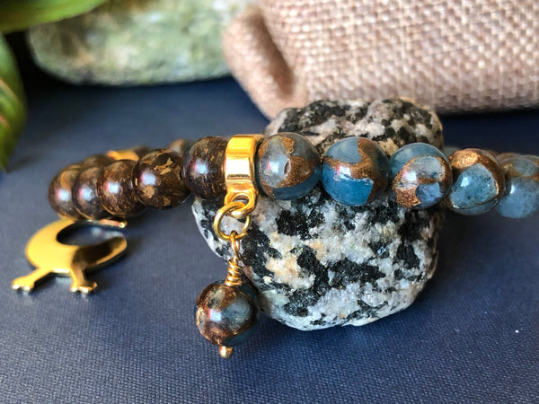 Bronzite and Mosaic Agate 8mm Bracelet