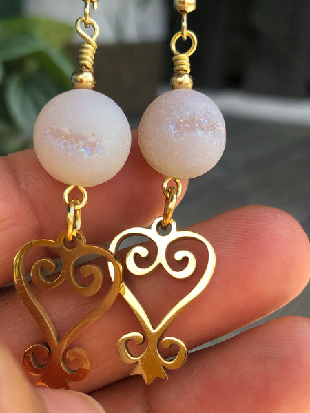 Druzy agate rainbow and Sankofa earrings