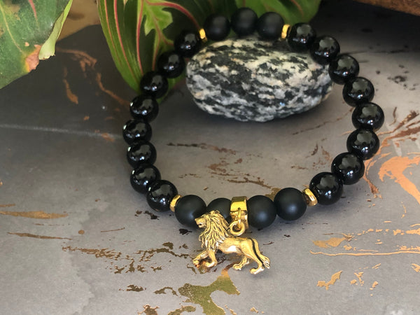 Black Onyx Judah Lion 8mm Bracelet