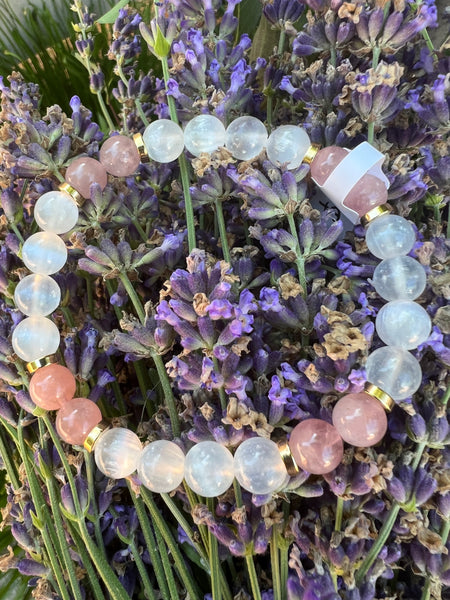Selenite with tree agate or rose quartz
