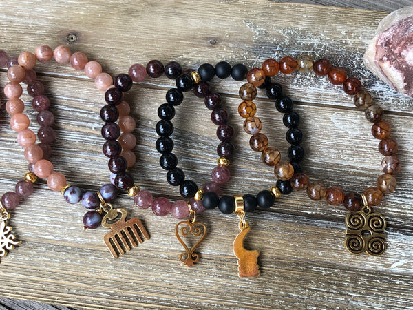 Strawberry Quartz, Garnet & Sankofa charm
