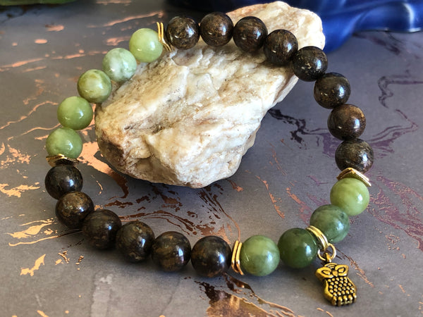 Bronzite & green Jade 8mm Bracelet