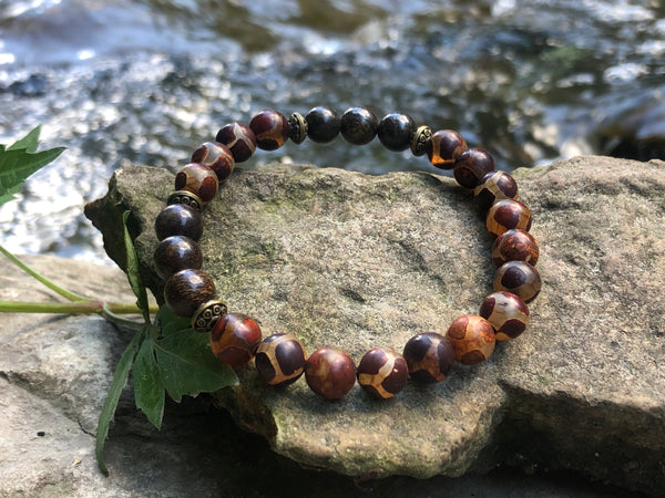 Tibetean DZI agate & Bronzite