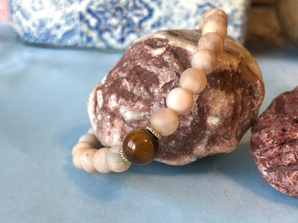 Matte Moonstone & Tiger eye with Adinkra Charm 6mm