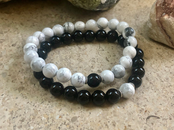 Black onyx and white howlite 8mm. Couple set