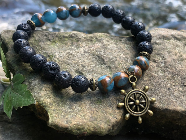 Lava beads and Mosaic agate bracelet