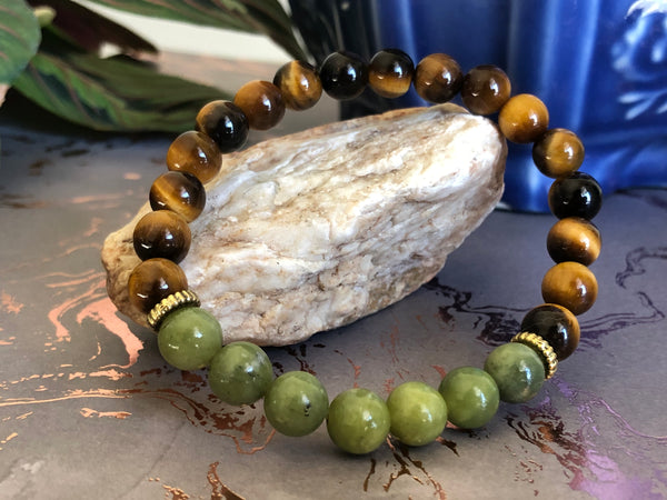 Green Jade & Tiger eye 8mm