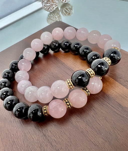 Rose Quartz & Black onyx couple set