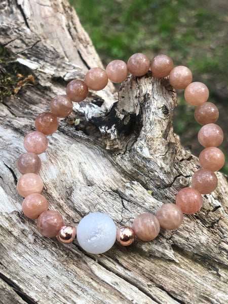 Peach Moonstone & Druzy agate 8mm