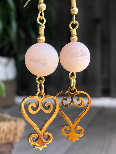 Druzy agate rainbow and Sankofa earrings