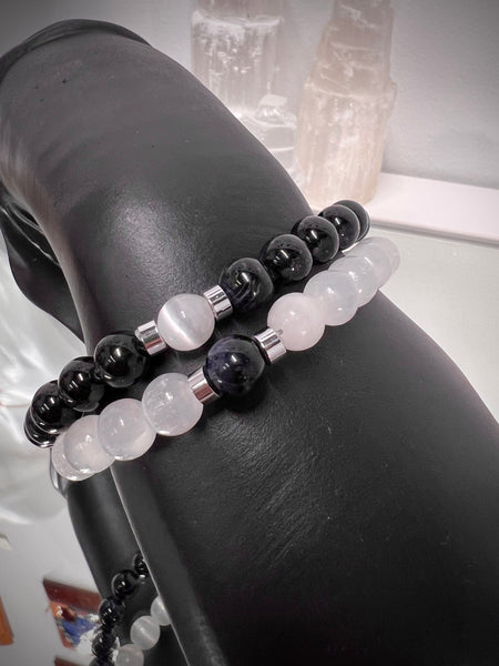 Selenite & blue tiger eye couple set