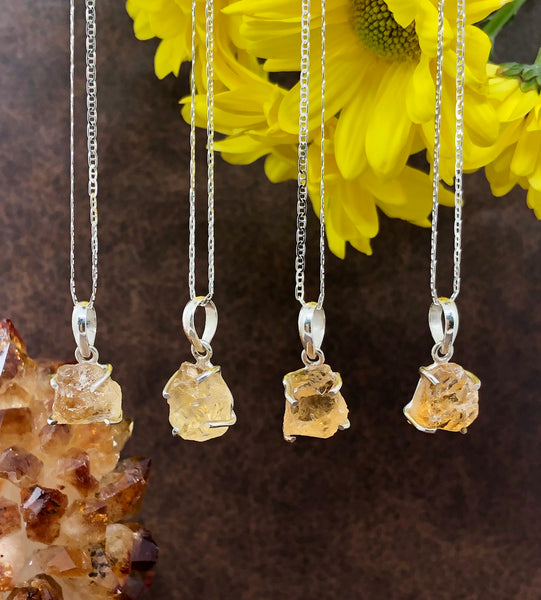 Raw citrine sterling silver 925 pendant necklace