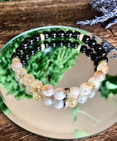 Citrine, Mayte onyx & Smokey quartz men bracelets