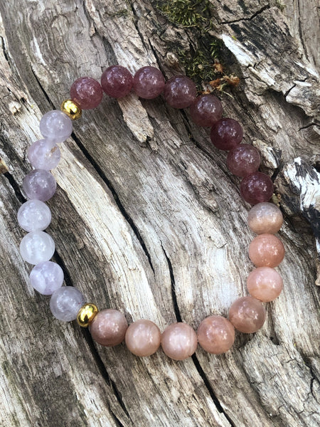 Strawberry Quartz, peach moonstone & Ametrine