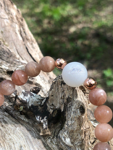 Peach Moonstone & Druzy agate 8mm