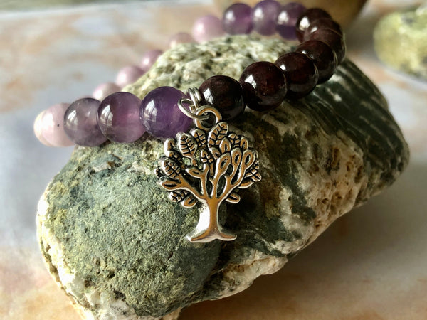 Red Garnet, Amethyst & Kunzite 8mm