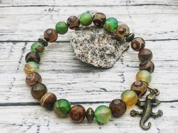 Dzi Agate & Peacock Agate 8mm