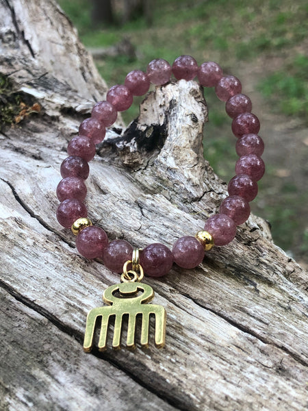 Adinkra Charm & Strawberry Quartz bracelet