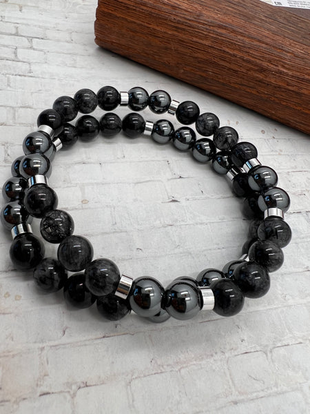 Hematite and rutilated quartz