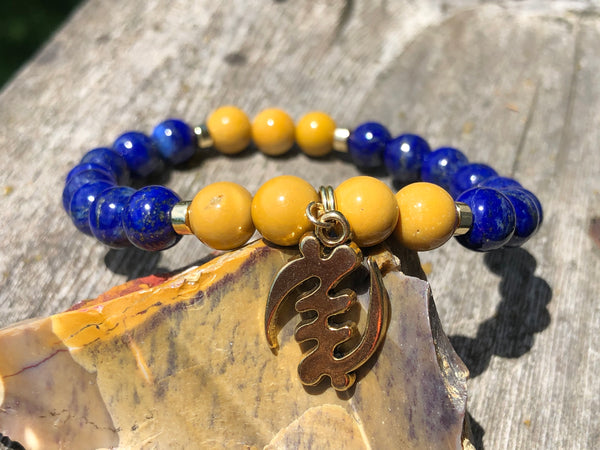 Lapis Lazuli, yellow Mookaite & Gye Nyame