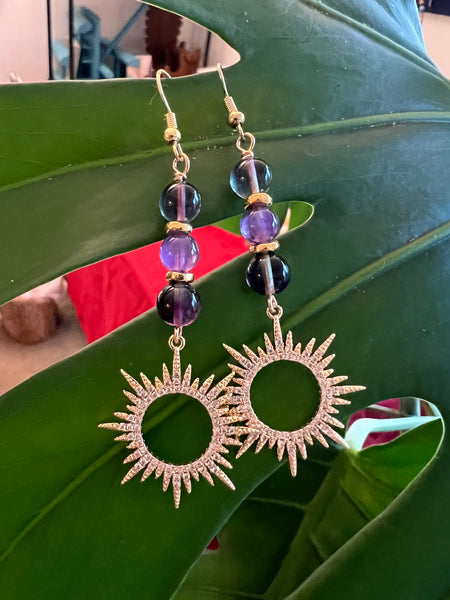 Fluorite and amethyst with sun pendant